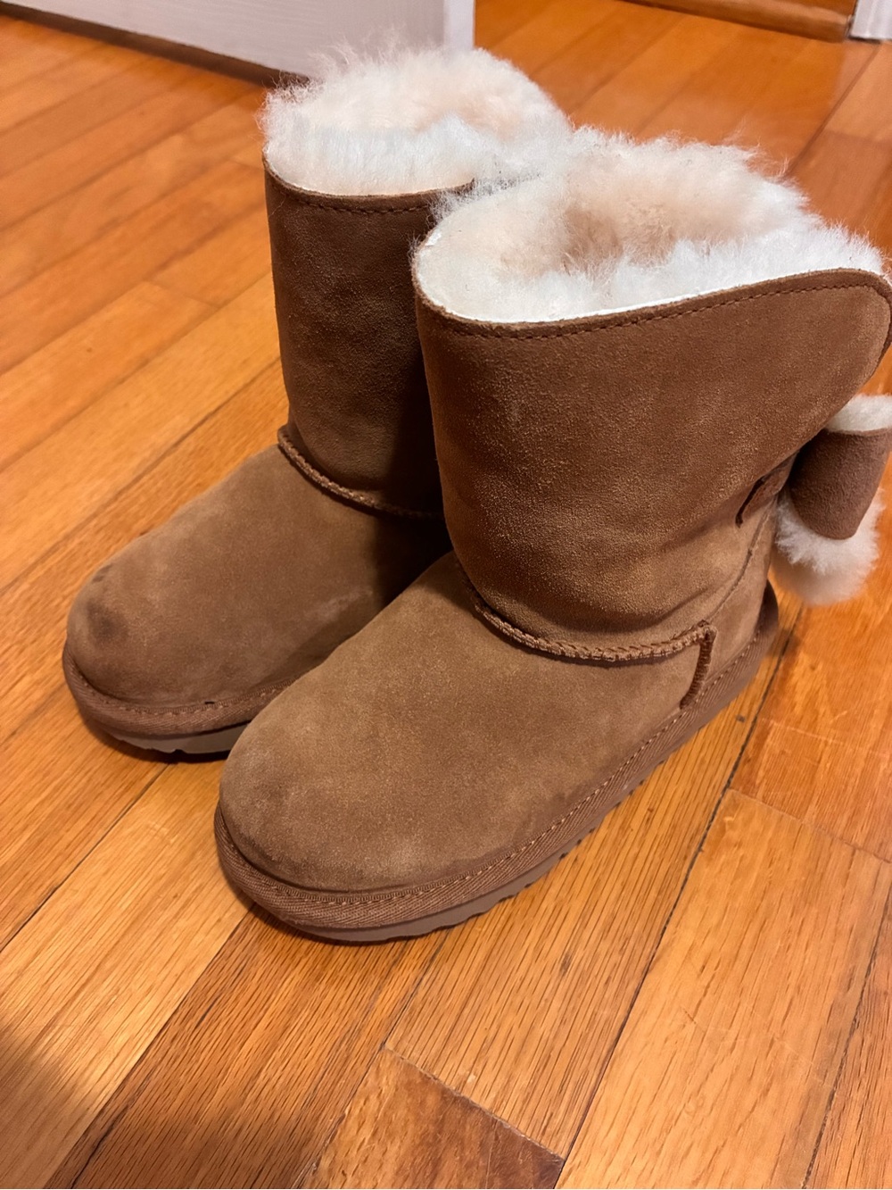 UGG Chestnut Suede Mini Boots with Shearling Bow Detail - Chestnut - Picture 11 of 16